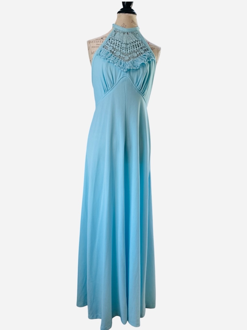 JC Penny light blue crochet neck halter long maxi‎ dress Large